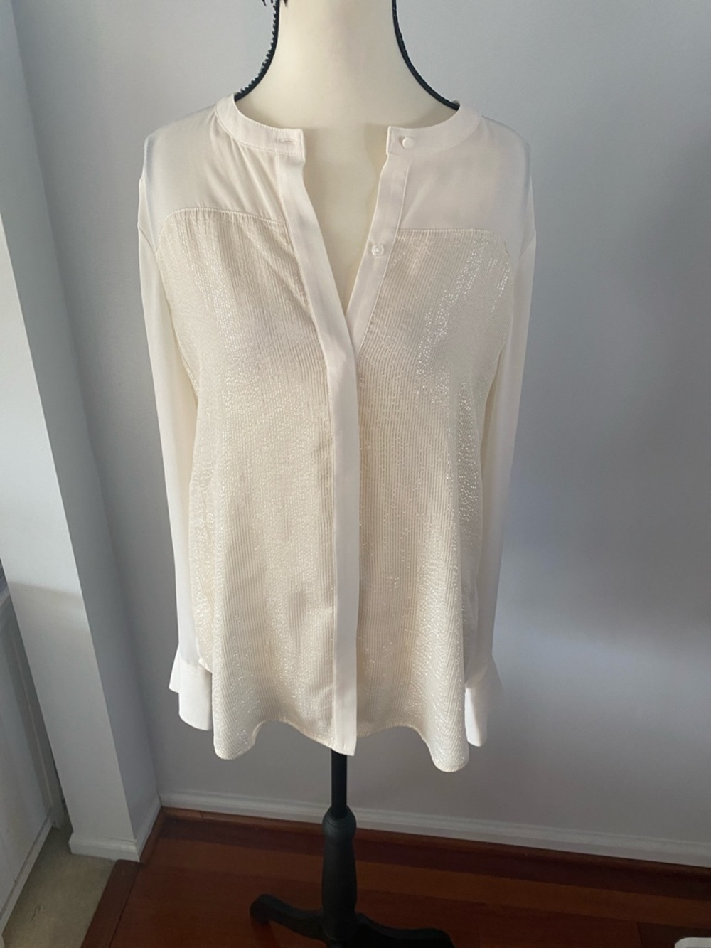 WHBM cream top with silver metallic thread in front size 12